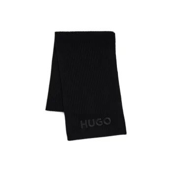 HUGO BOSS Pure Wool Knit Scarves Men's Black