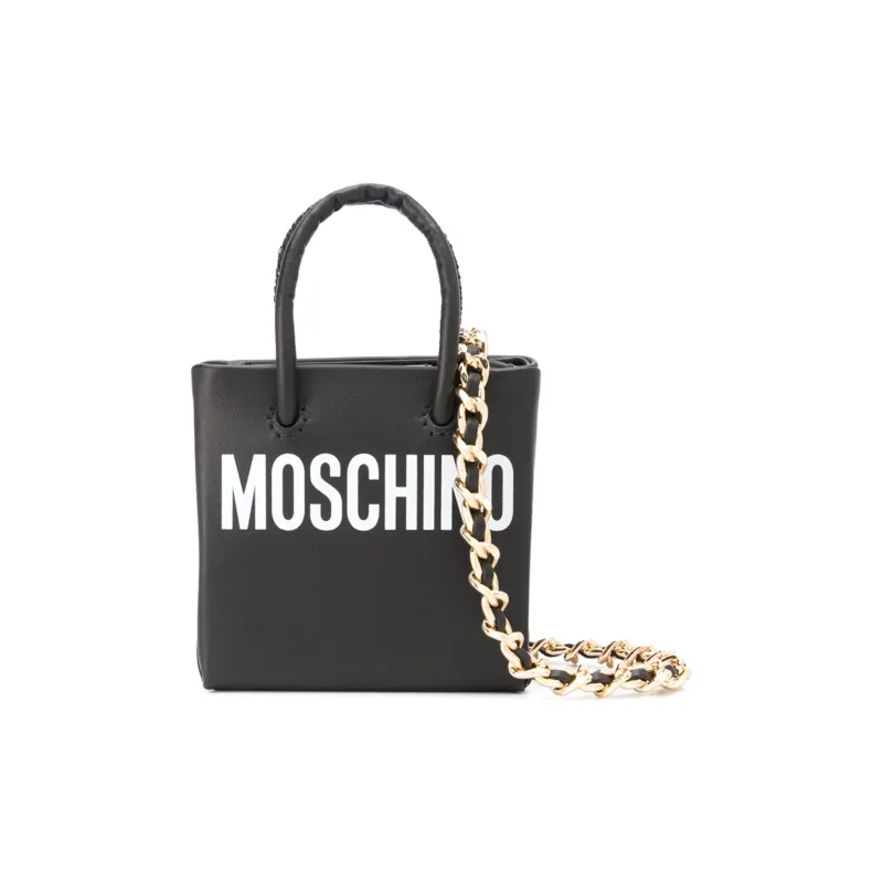 MOSCHINO Cow Leather Tote Bag Shopping Bag Shoulder Bag Crossbody Bag Handbag Small Size Women's Black-1
