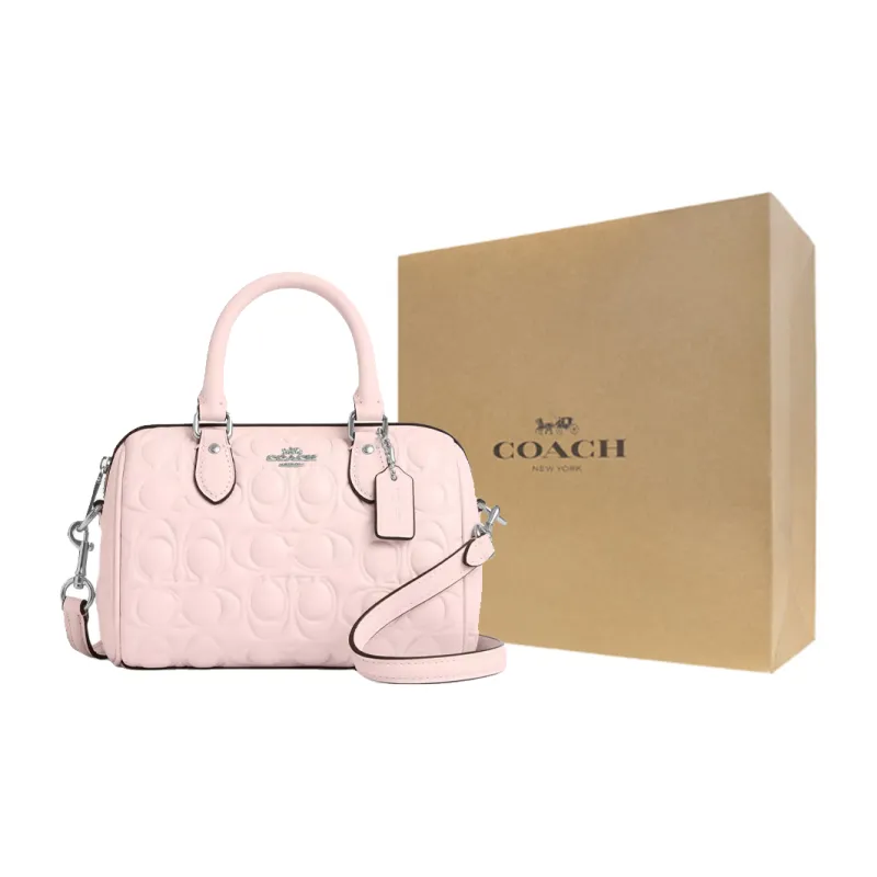COACH Smooth Leather Shoulder Bag, Crossbody Bag, Handbag Mini Women's Silver & Blush-6