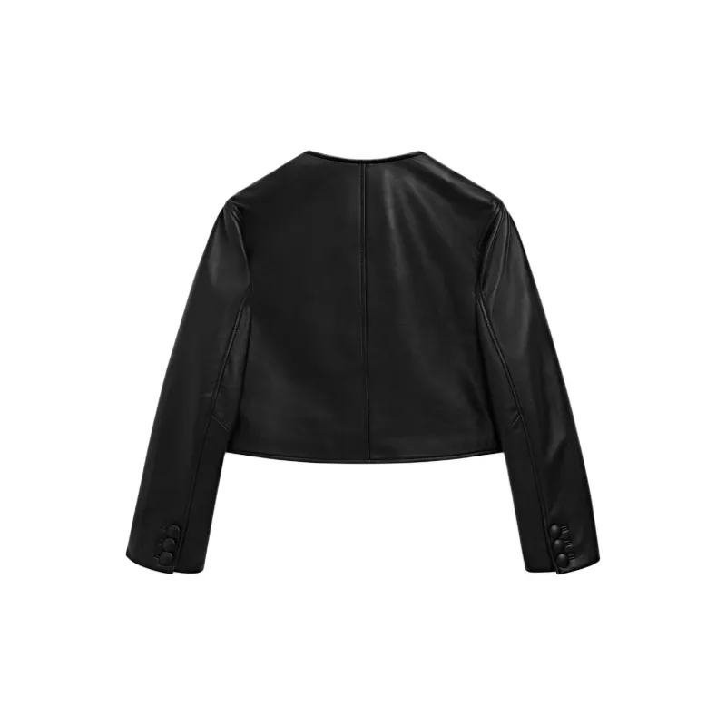 Massimo Dutti Leather Jacket Women's Black-1