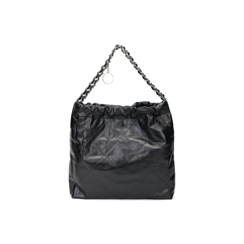 CHANEL Shiny Calfskin Hobo Bag, Crossbody Bag, Shoulder Bag Medium Size Women's Black-2