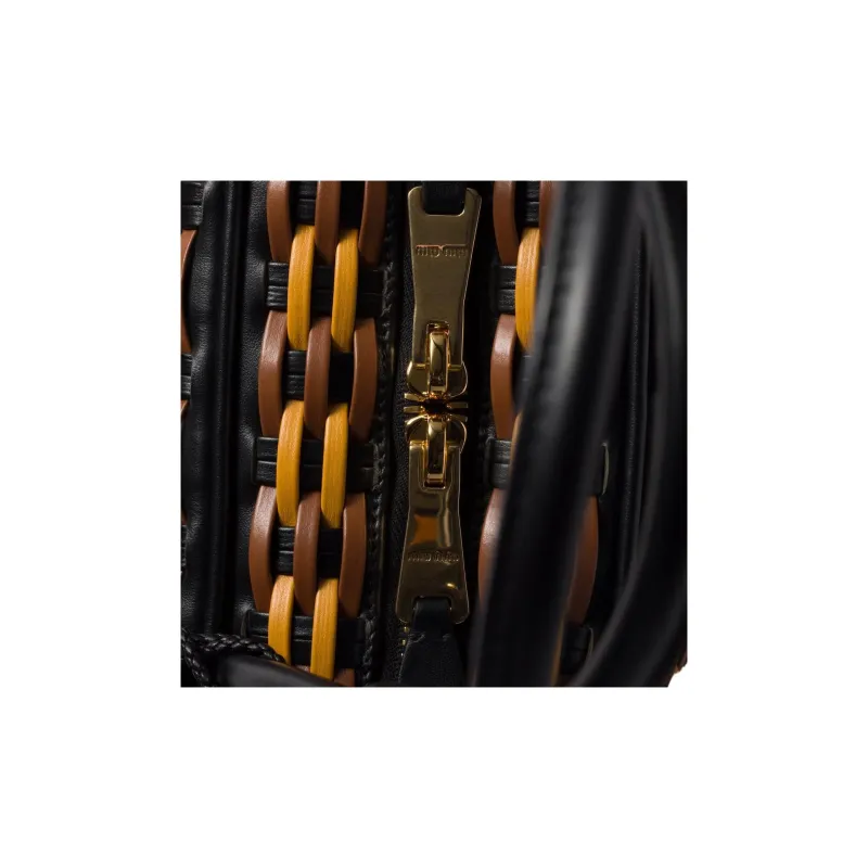 MIU MIU Calfskin Handbag Women's Black With Cognac-4