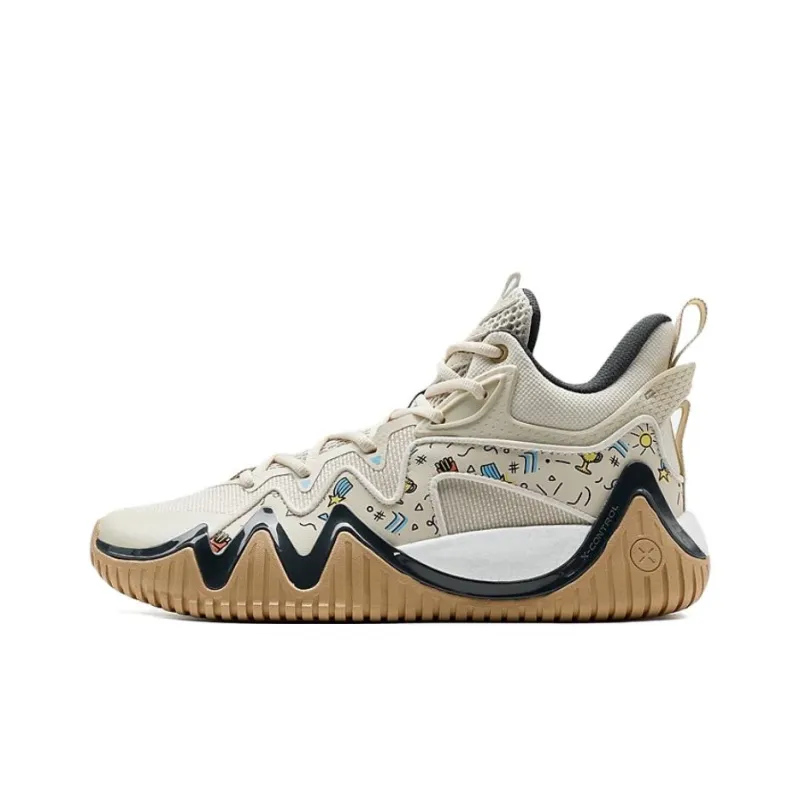 XTEP Anti Slip And Wear Resistant Coverage Mid Top Basketball Shoes Men's Milk Tea White-0