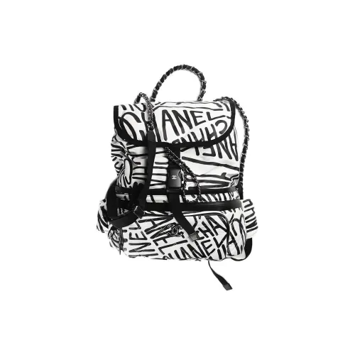 CHANEL Buckle Black White Backpack Women's Black White