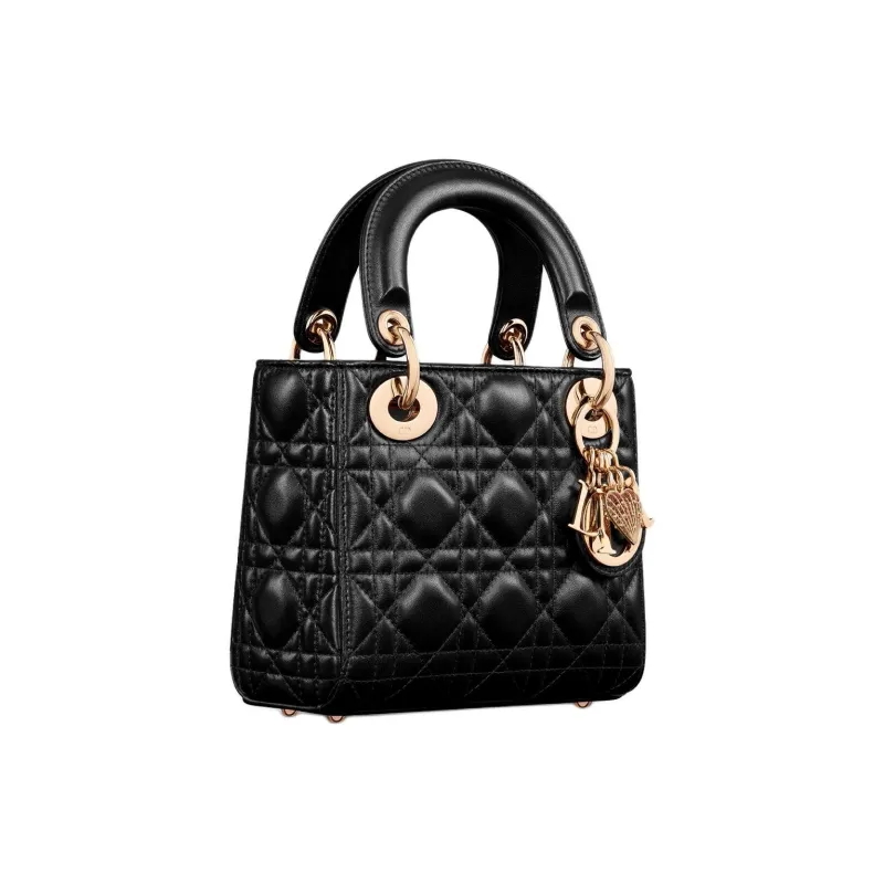 DIOR Lady Dior Sheepskin One Shoulder Handbags Mini Women's Black-2