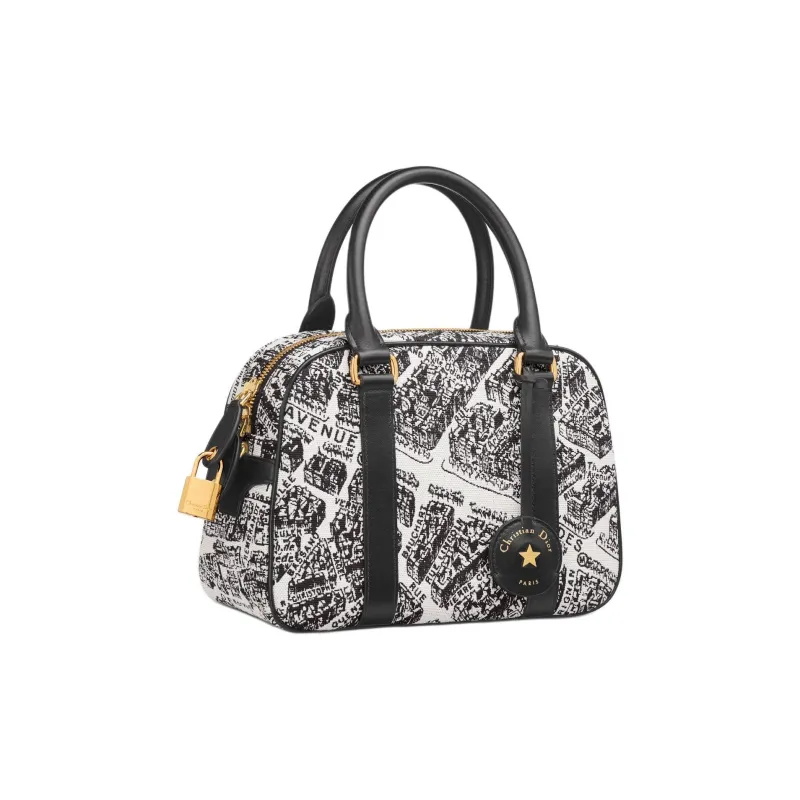 DIOR Vibe Fabric Bowling Bag Shoulder Bag Crossbody Bag Handbag Medium Size Women's Black-2