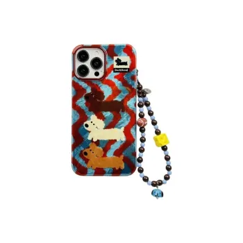 OYXOYRJ Acrylic Material Ins Stripes Graffiti Puppy Unisex Compatible With IPhone 16/15/14/13 Phone Case