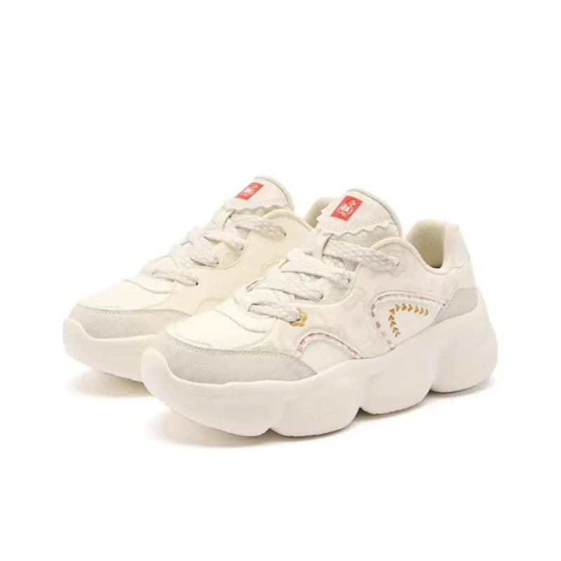 QIAODAN Elf Meow TD Cushioning Lightweight Height Increasing Low Top Casual Shoes Women's Beige Pink Brown-2