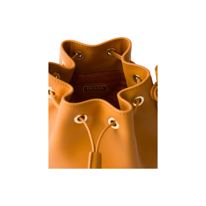 PRADA Leather Bucket Bag, Shoulder Bag, Crossbody Bag, Handbag Mini Women's Amber-5