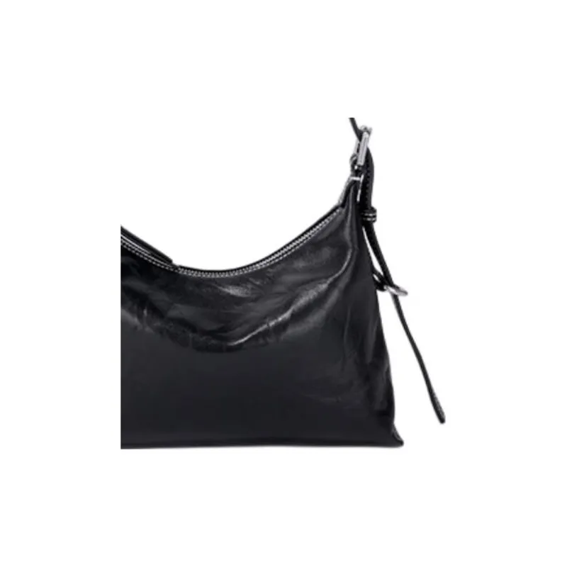 BAMPO Cow Leather Crossbody Bag Shoulder Bag Small Size Women's Pure Black-2
