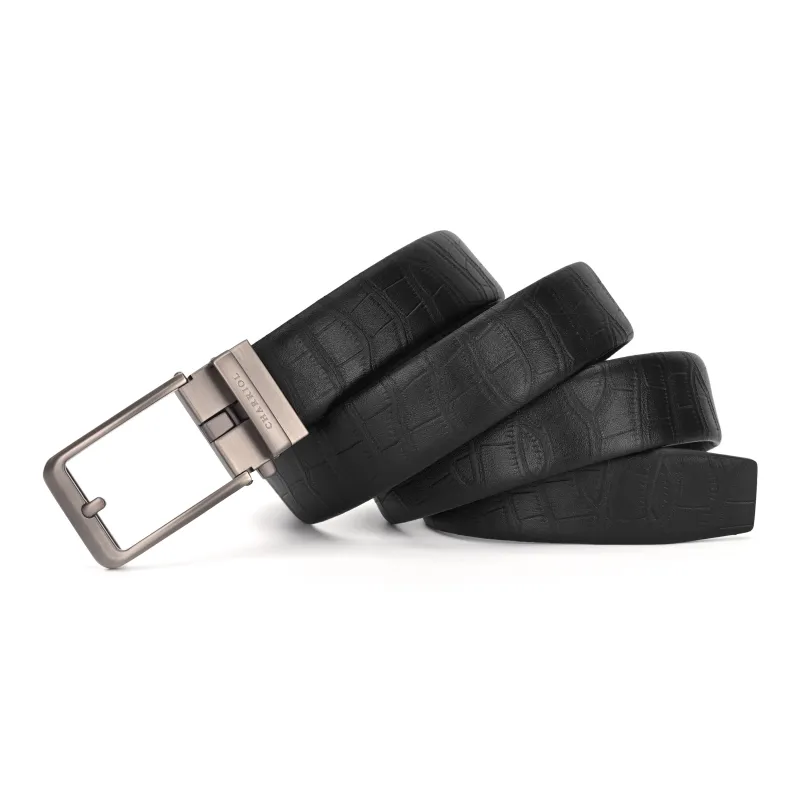 CHARRIOL High Quality Cow Leather Alloy Buckle Leather Belts Men's Black 3.5cm-1
