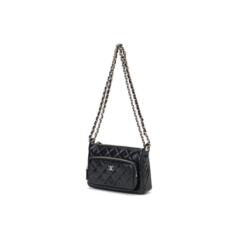 CHANEL Shiny Wrinkle Lambskin Handbag, Shoulder Bag Women's Black-1