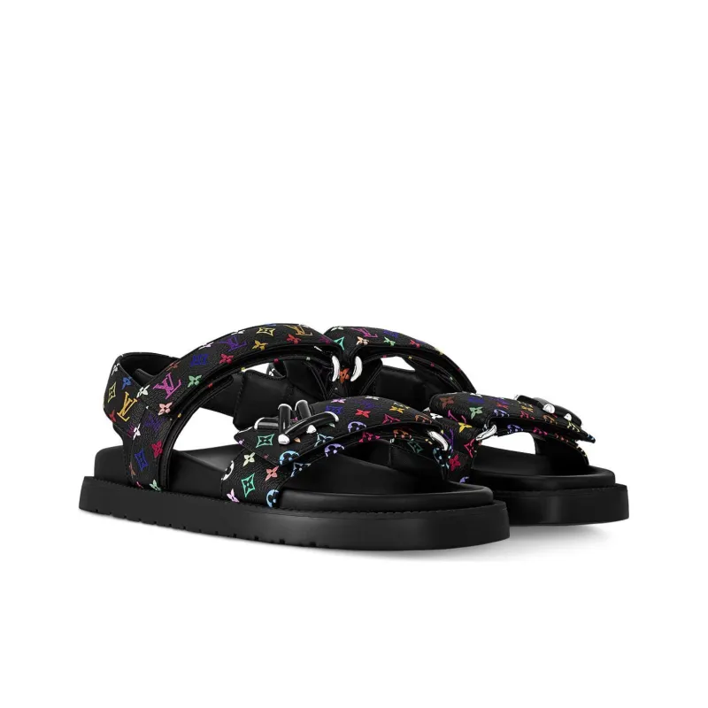 LOUIS VUITTON Lv Sunset Flat Comfort Sandal Takashi Murakami Black Women's-2