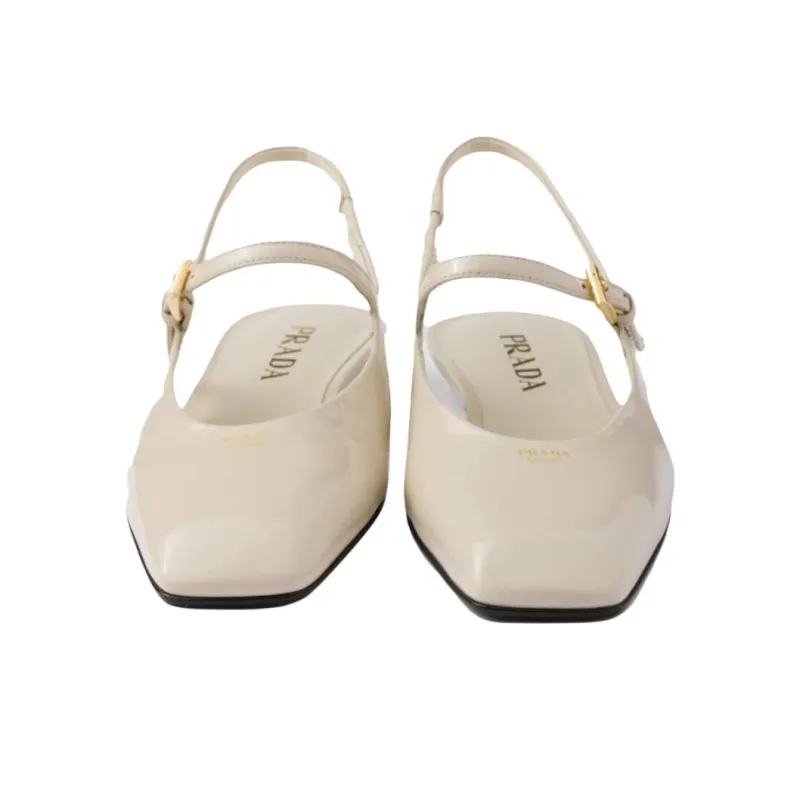PRADA Patent Casual Single Shoes Women's White-3