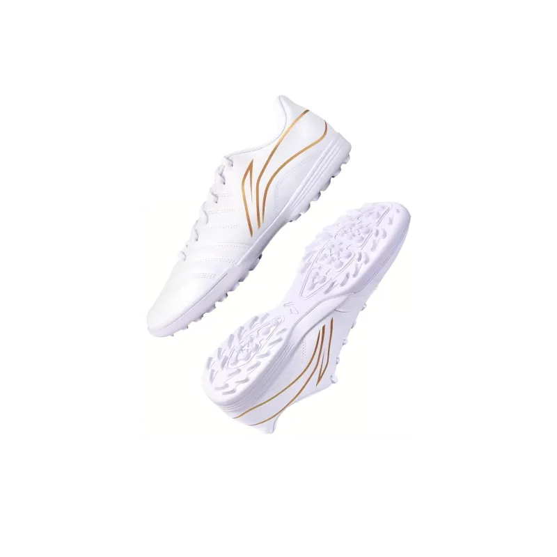 LiNing TF Rubber Broken Studs Artificial Ground Cushioning Wear Resistant Soccer Shoes Unisex White Gold-3