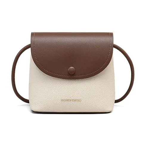 PT'SON Cow Leather Bonded Synthetic Leather One Shoulder Cell Phone Pouch Crossbody Bag Regular Women's Ecru Coffee-4