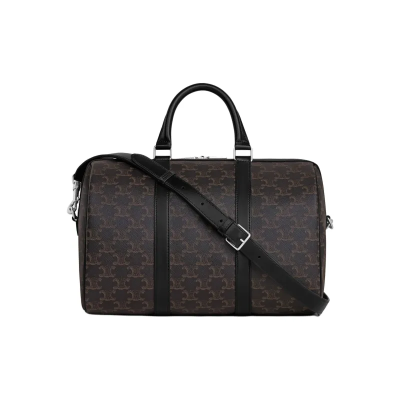 CELINE Triomphe Canvas With Calfskin Shoulder Bag, Crossbody Bag, Handbag Large Size Men's Black-2