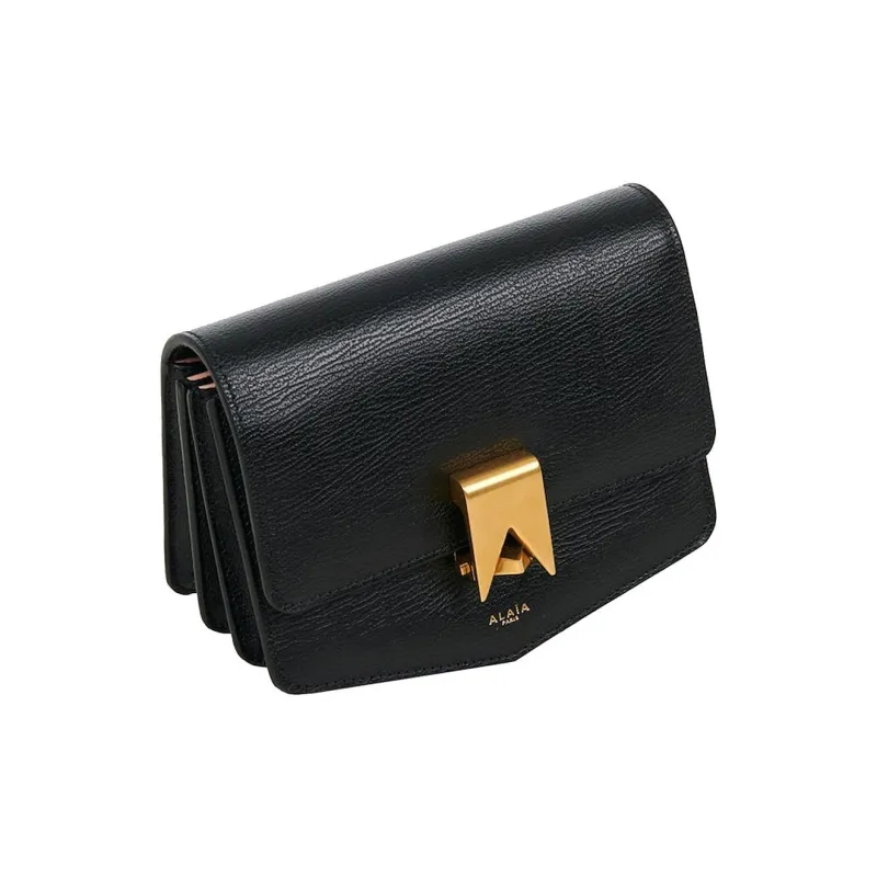 Alaia Lambskin Crossbody Bag Shoulder Bag Small Size Women's Black-2