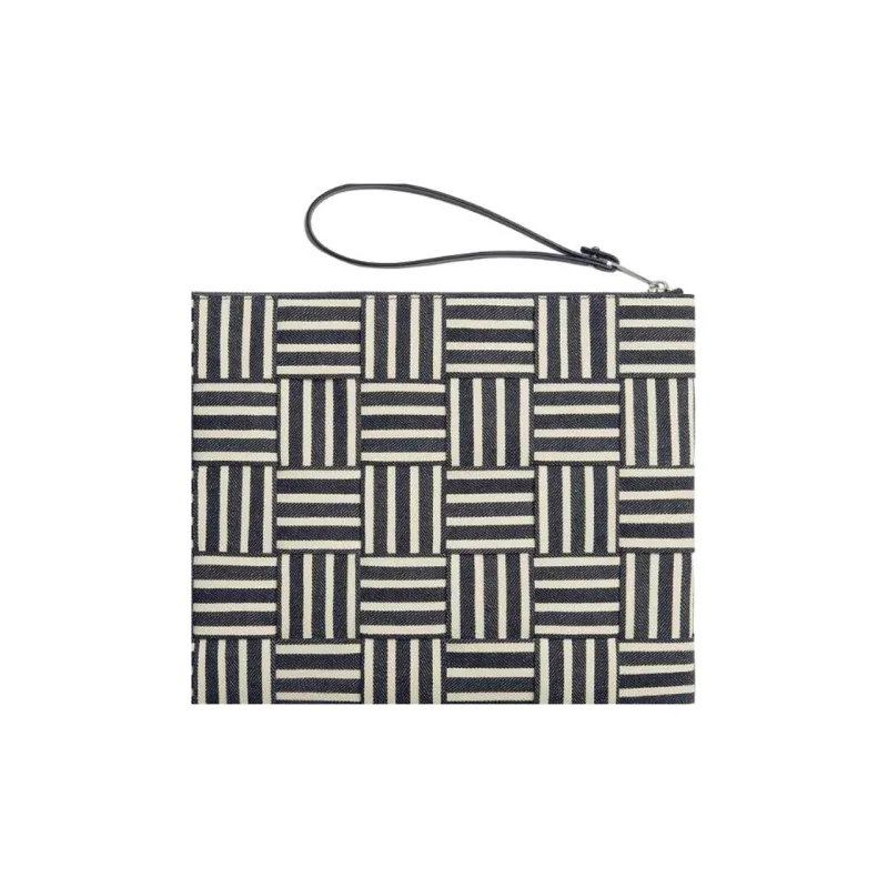 Bottega Veneta Cotton Clutch Tubas Men's Marine Blue & White-4