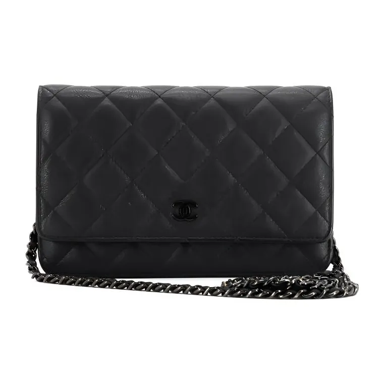CHANEL WOC Cow Leather Shoulder Bag, Crossbody Bag, Wallet Women's Black-0