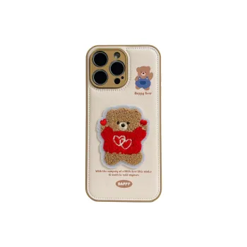 Wei Xin Leather Material Red Heart Clothing Bear Phone Cases Compatible With IPhone 16/15 Pro Max/Apple 13/14 Pro/Max
