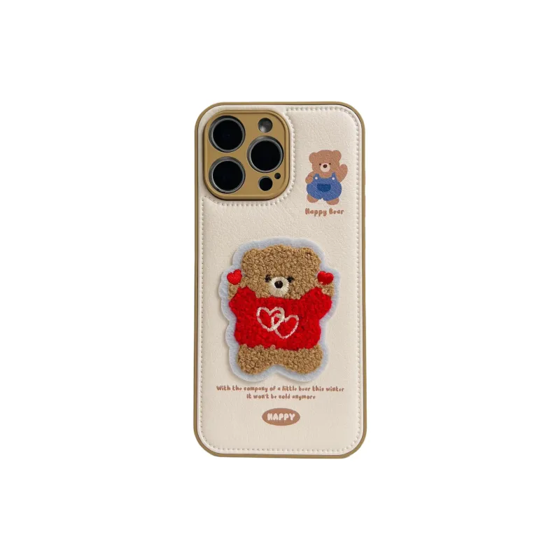 Wei Xin Leather Material Red Heart Clothing Bear Phone Cases Compatible With IPhone 16/15 Pro Max/Apple 13/14 Pro/Max-0