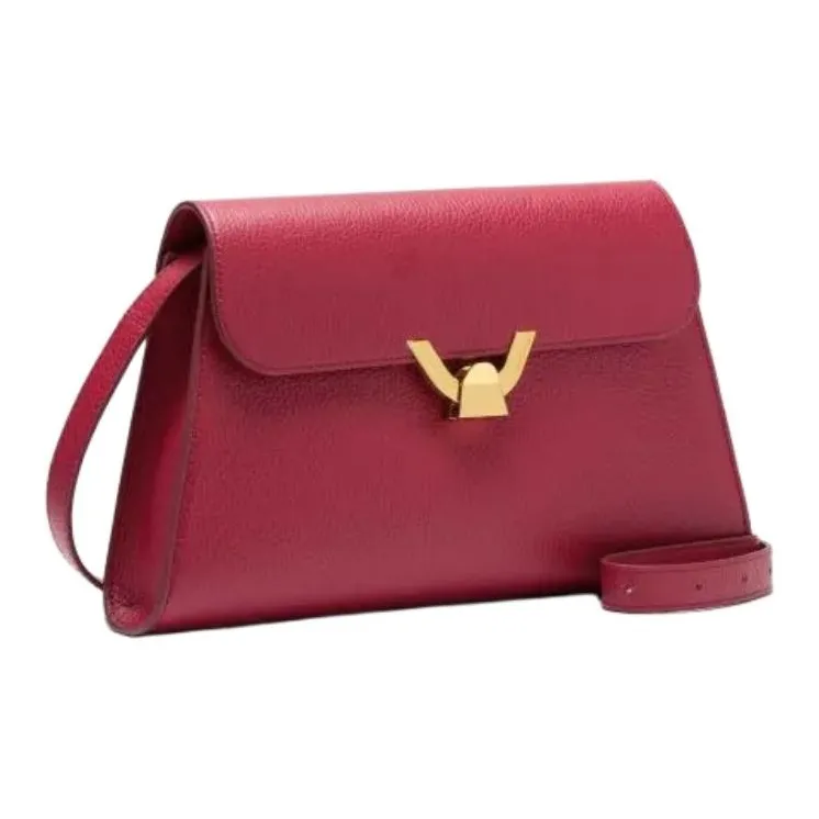 COCCINELLE Grained Leather Shoulder Bag Medium Size Women's Burgundy-1