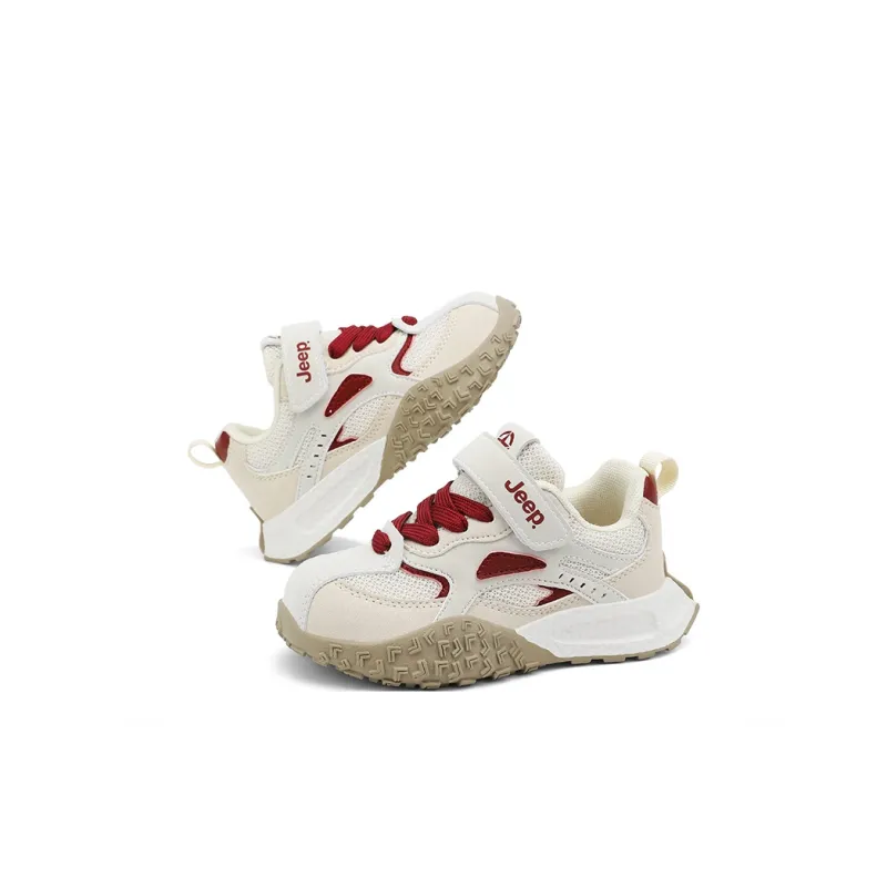 Jeep Anti Slip Wear Resistant Kids Lifestyle Shoes Light Beige White/Red Kids'-5