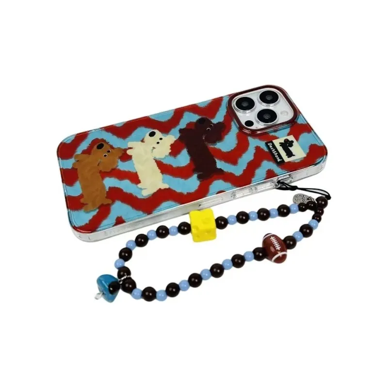 OYXOYRJ Acrylic Material Ins Stripes Graffiti Puppy Unisex Compatible With IPhone 16/15/14/13 Phone Case-2
