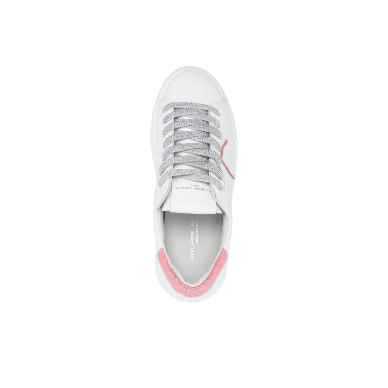 PHILIPPE MODEL Temple Low Top Skateboard Shoes Unisex White Pink Silver-3
