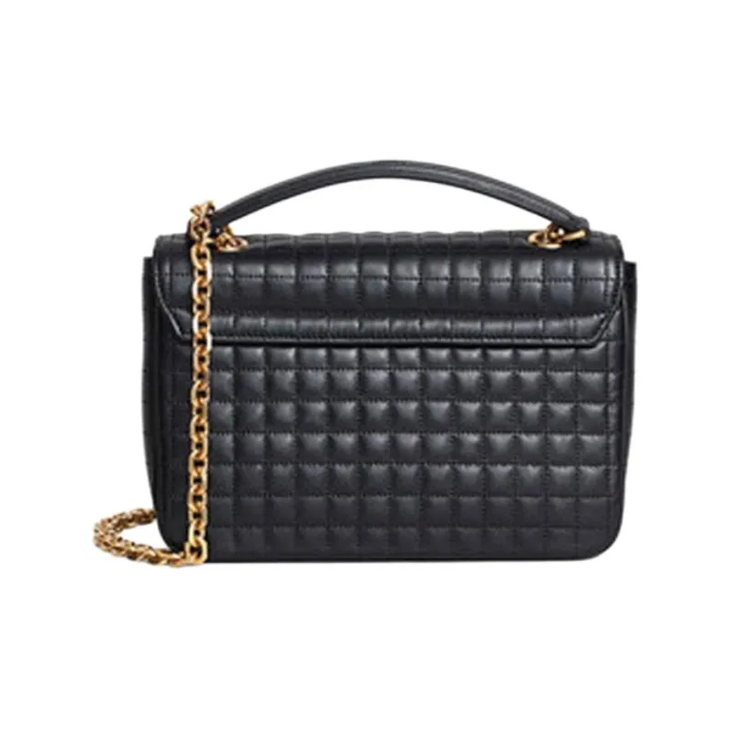 CELINE Calfskin Small Square Bag Shoulder Bag, Crossbody Bag Women's Black-3