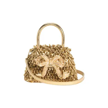 Self portrait Cow Leather Shoulder Bag, Crossbody Bag, Handbag Micro Women's Gold