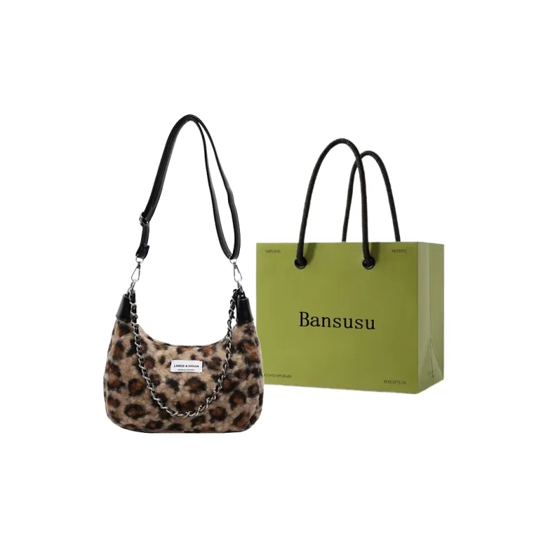 Bansusu Plush Portable Crossbody Bag, Shoulder Bag Regular Small Size Women's Black/Gray Leopard Print-15