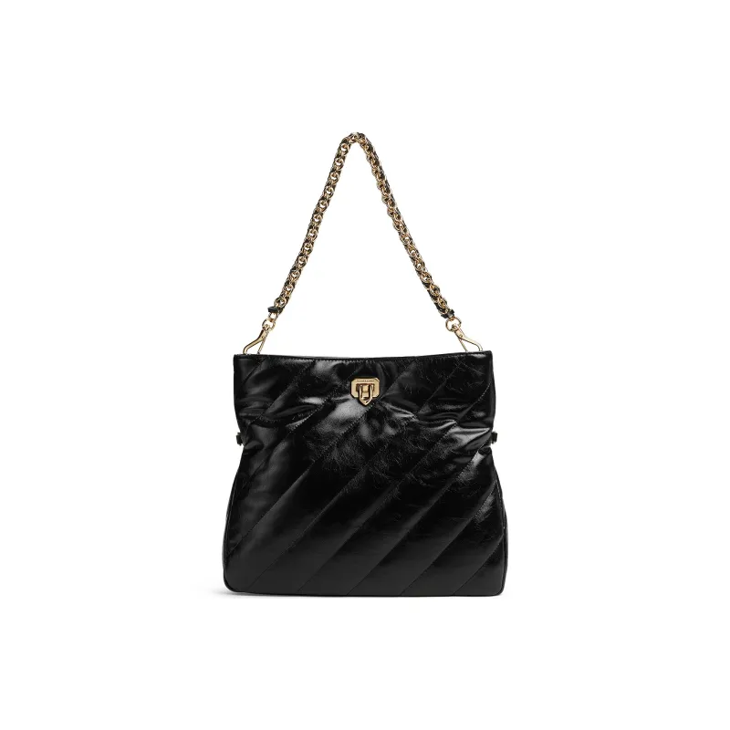 CHARLES&KEITH PU Shoulder Bag Medium Size Women's Black/Cream Milk White-0