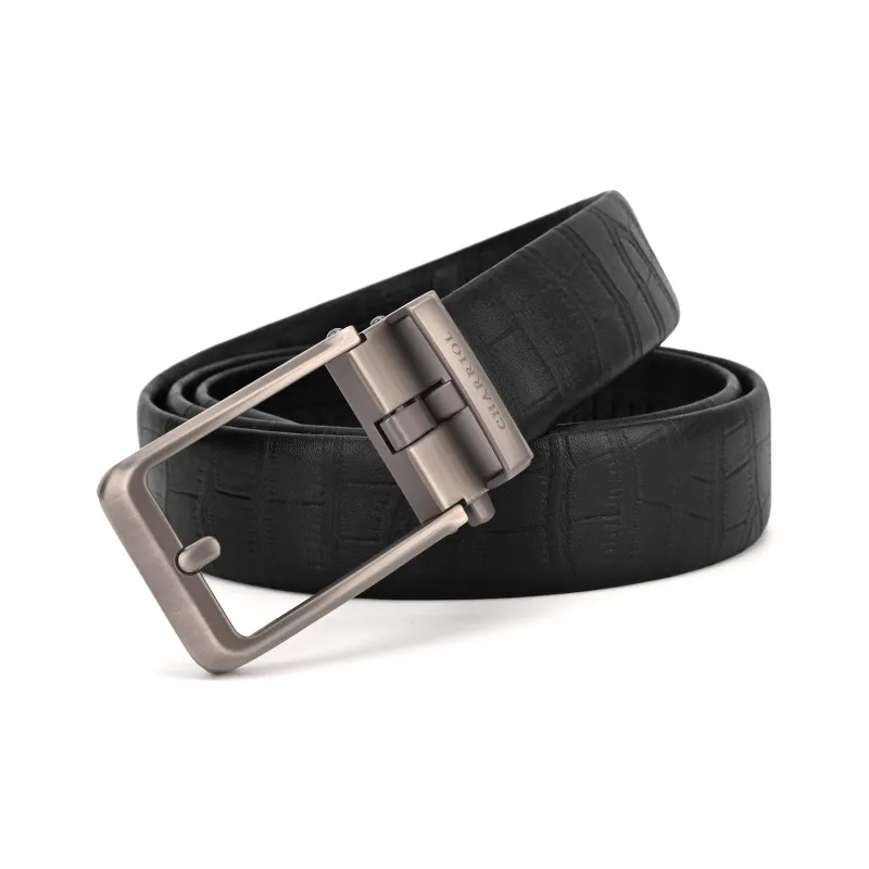 CHARRIOL High Quality Cow Leather Alloy Buckle Leather Belts Men's Black 3.5cm-2