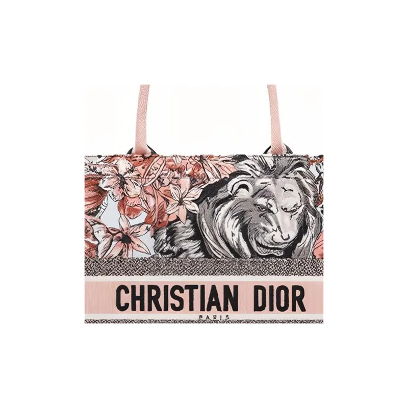 DIOR BookTote Leather Tote Bag Shopping Bag Shoulder Bag Handbag Medium Size Women's Pink/Black/Gray-2