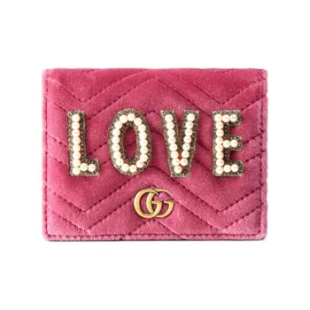 GUCCI Marmont Velour Card Holder Wallet Women's Fuchsia