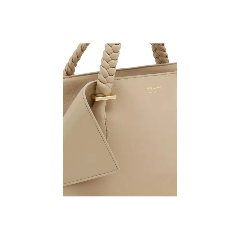 FERRAGAMO Cow Leather Shoulder Bag Crossbody Bag Handbag Small Size Women's Beige-5