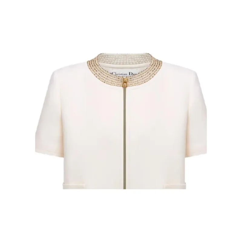 DIOR Embroidered Cropped Jacket Jackets & Coats Women's White-3