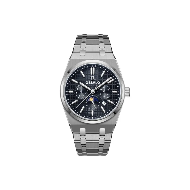 OBLVLO Automatic Mechanical Movement Steel Strap Men's Watches White Dial-9