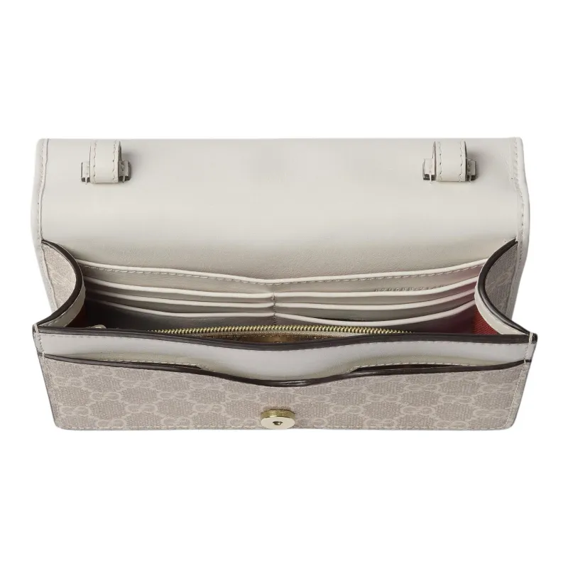 GUCCI GG Emblem Leather Trim Shoulder Bag Extra Mini Women's Beige & White-4