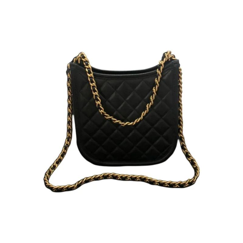 CHANEL Leather Hobo Bag, Shoulder Bag, Crossbody Bag Women's Black-1