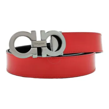 FERRAGAMO Calfskin Leather Belts Men's Red Width 3.3cm