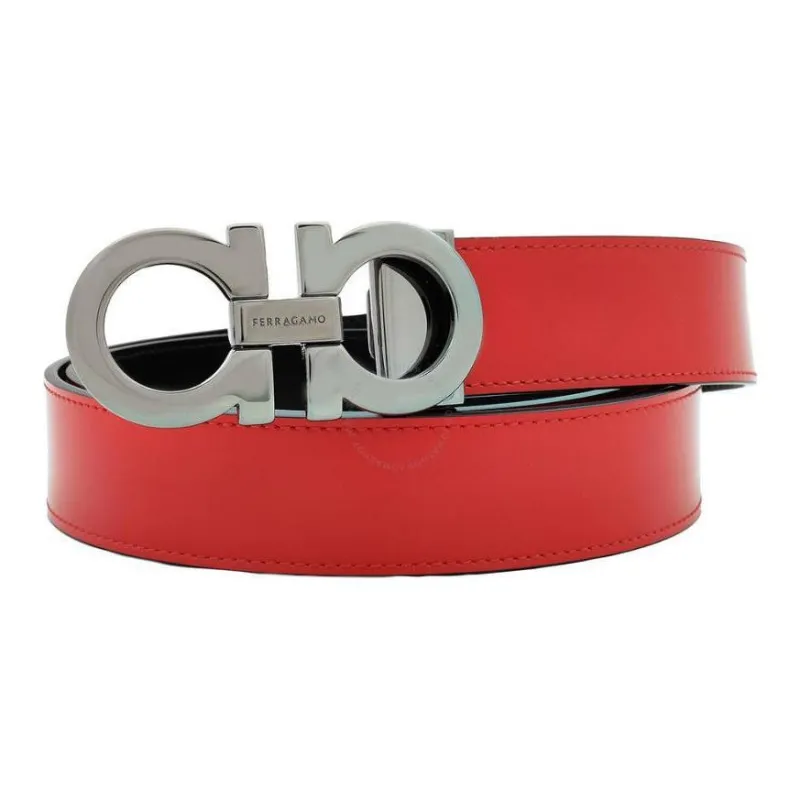FERRAGAMO Calfskin Leather Belts Men's Red Width 3.3cm-0