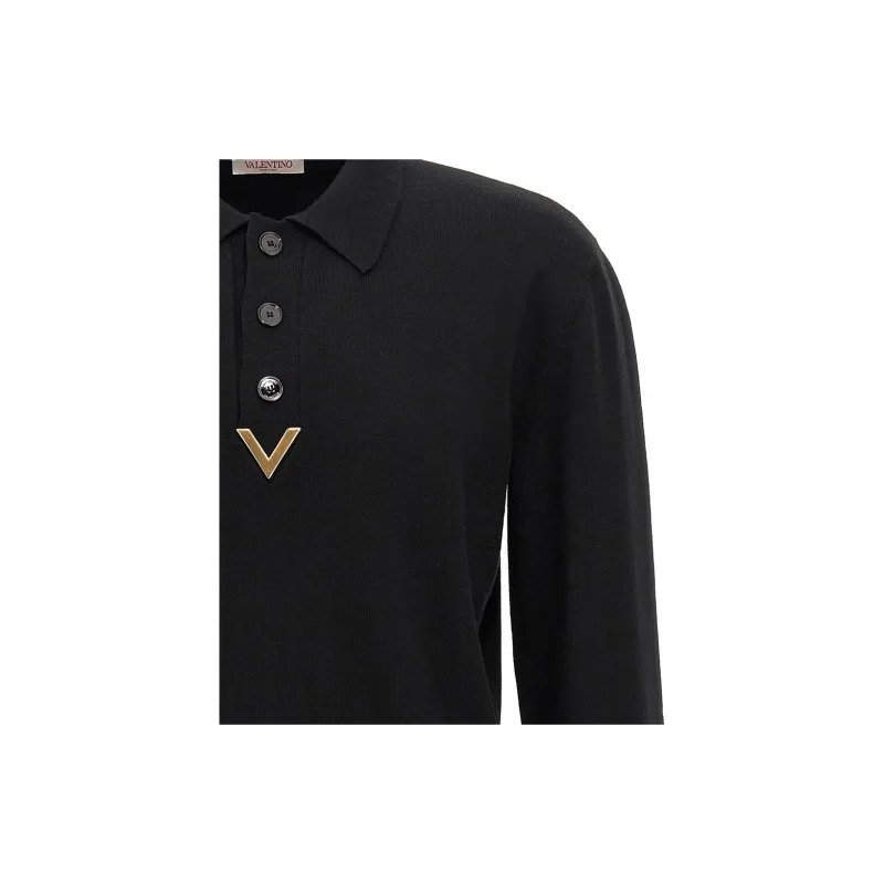Valentino Logo Plaque Long Sleeved Polo Shirt-6