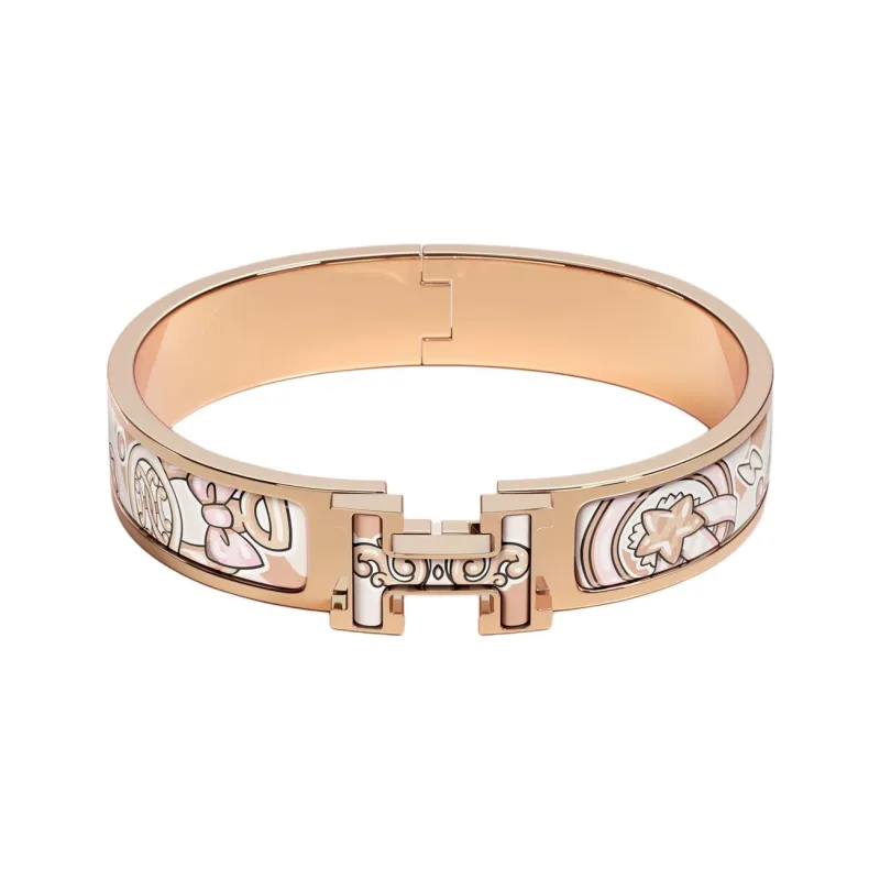 HERMES Enamel, Rose Gold Tone Plated Bangles Women's Gold-0