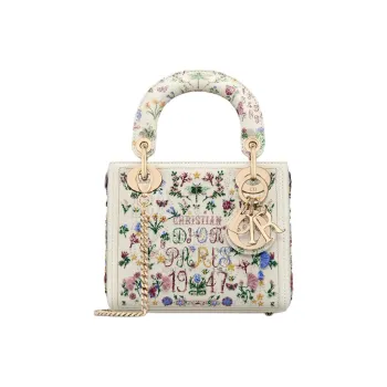 DIOR Lady Dior Cow Leather Shoulder Bag, Crossbody Bag, Handbag Mini Women's Cream White & Multicolor