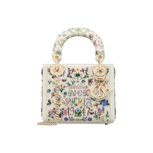 DIOR Lady Dior Cow Leather Shoulder Bag, Crossbody Bag, Handbag Mini Women's Cream White & Multicolor