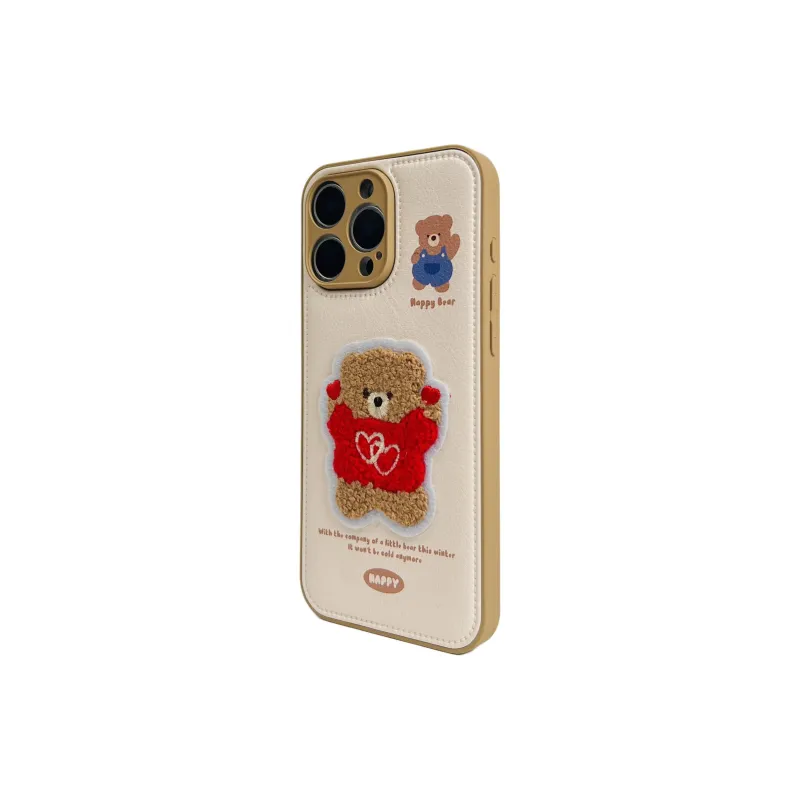 Wei Xin Leather Material Red Heart Clothing Bear Phone Cases Compatible With IPhone 16/15 Pro Max/Apple 13/14 Pro/Max-2