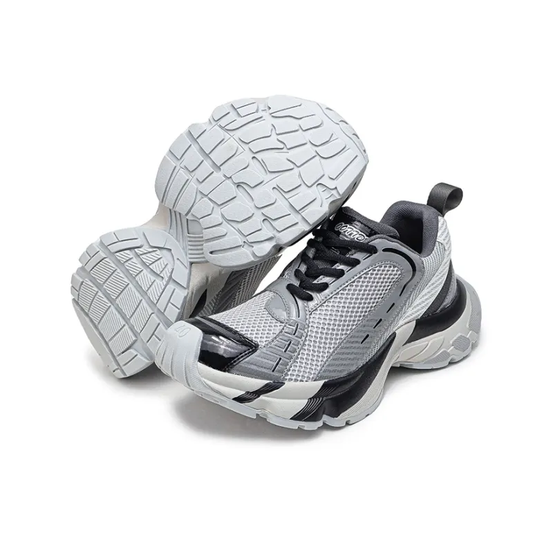 KUNGFUDEER Dimensional Player Anti Slip And Wear Resistant Height Increasing Low Top Chunky Sneakers Unisex Gray-4